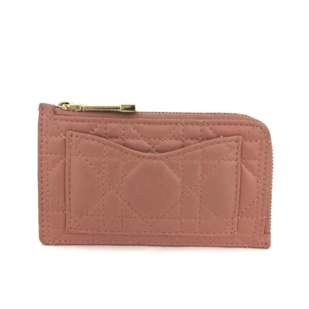 Christian Dior Cannage Leather Coin Purse Wallet Pink/4BB0782